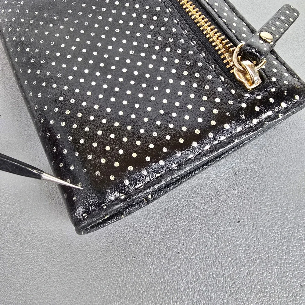 Kate Spade New York Black Polka Dot Saffiano Leather Bifold Slim Wallet